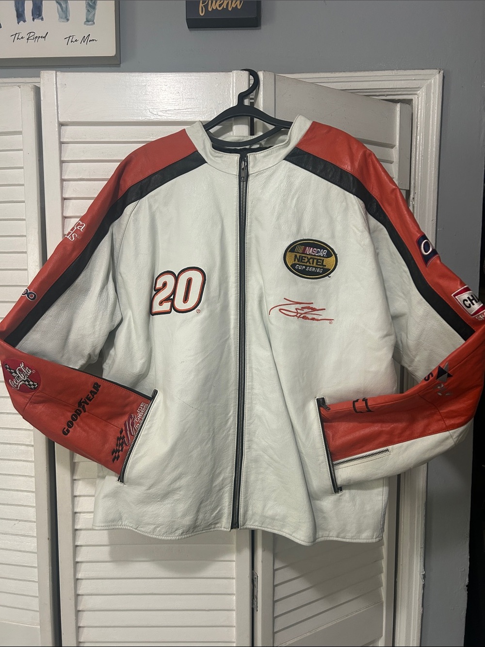 Wilsons Leather White & Red Racing Patch Leather Jacket